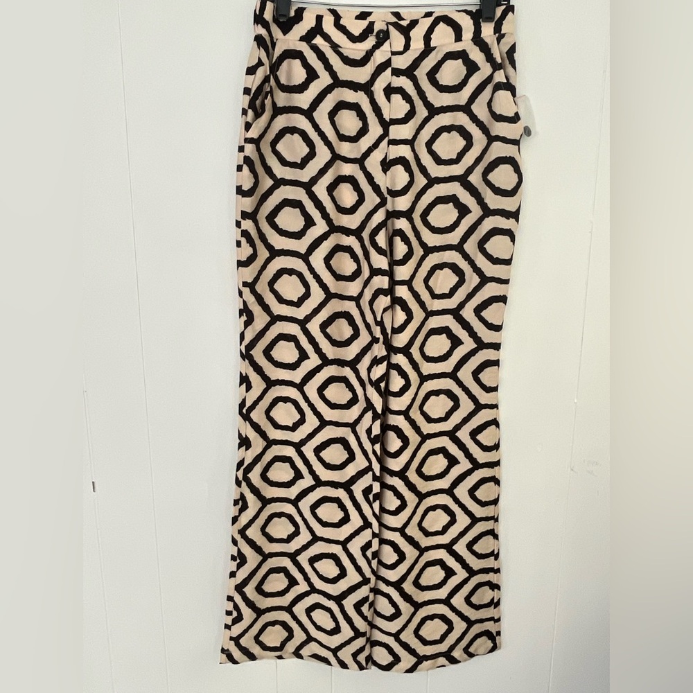 NWOT Sincerely Jules Black & Cream Geometric Wide Leg PantS Trousers Size Large - Picture 1 of 12